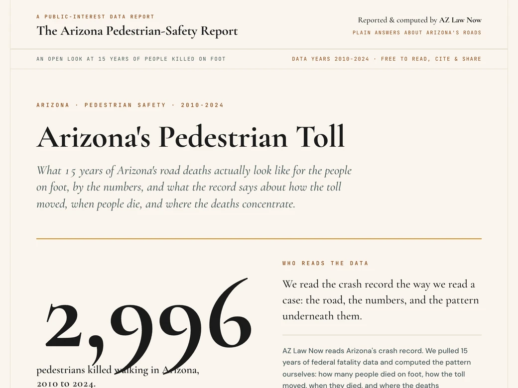Cover of the Arizona's Pedestrian Toll Data Report