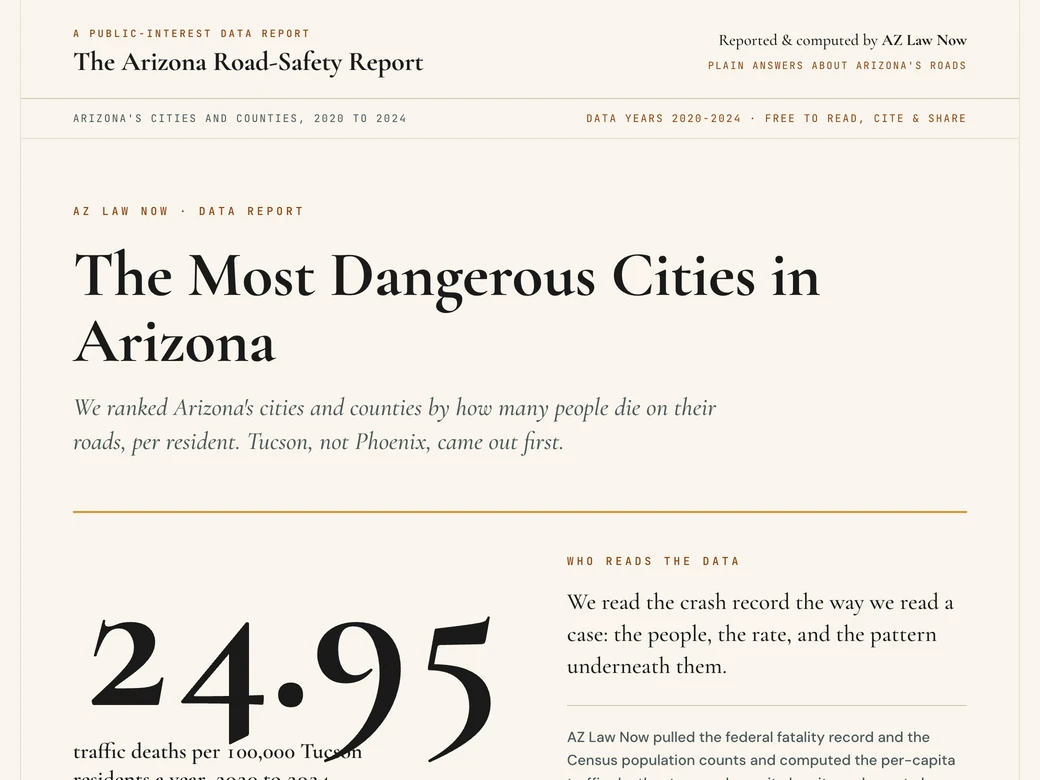 Cover of the The Most Dangerous Cities in Arizona Data Report