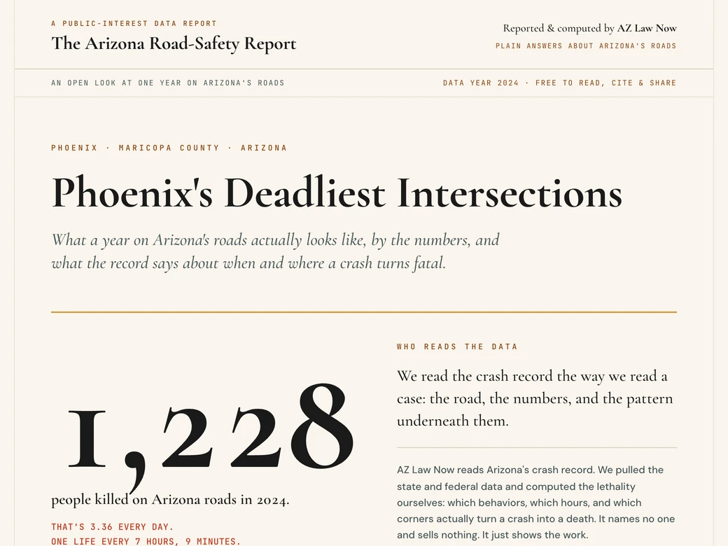 Cover of the Phoenix's Deadliest Intersections Data Report