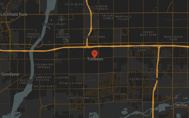 Local area road map for Car Accident Lawyer in Tolleson, AZ