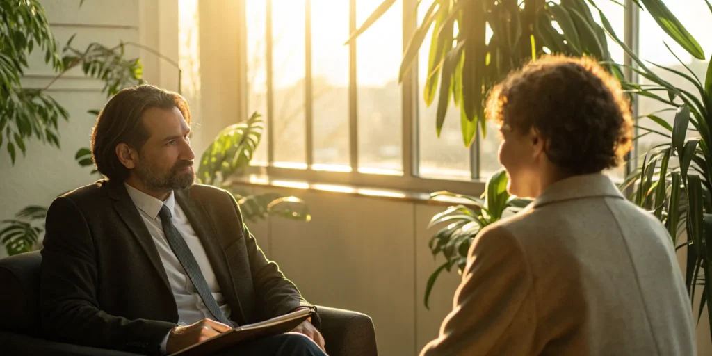 Phoenix personal injury lawyer discusses case with client.