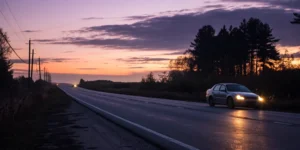 Damaged car after accident with uninsured motorist.