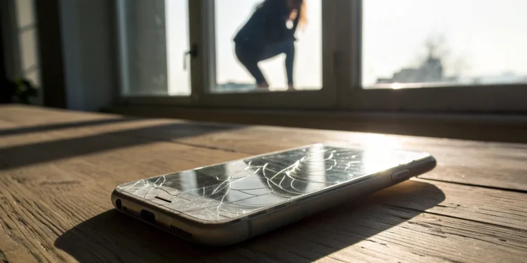 A cracked smartphone as an example of a defective product requiring a liability attorney.