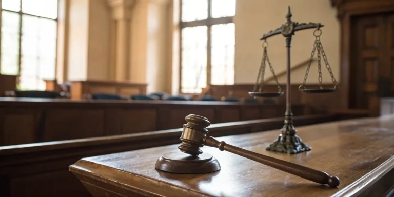 Scales of justice and a gavel used to calculate premises liability settlement amounts.