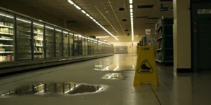 Yellow caution sign on a wet floor, a common premises liability case example.