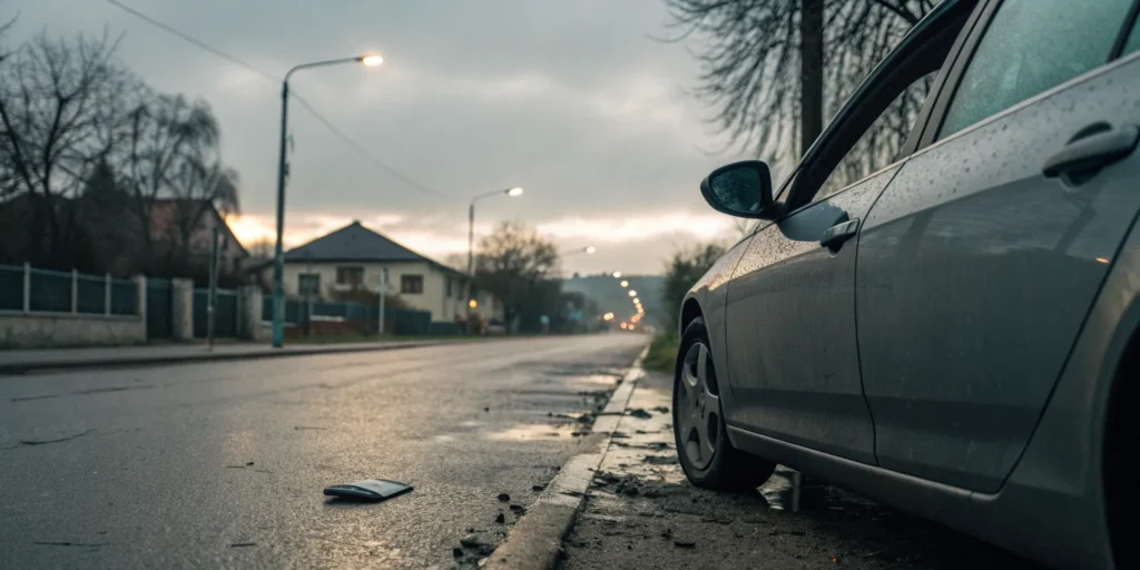 Insured car with damage after being hit by an uninsured driver.