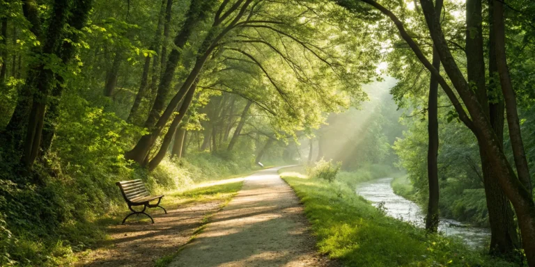 Sunlit forest path showing the road to recovery from the psychological effects of car accidents.