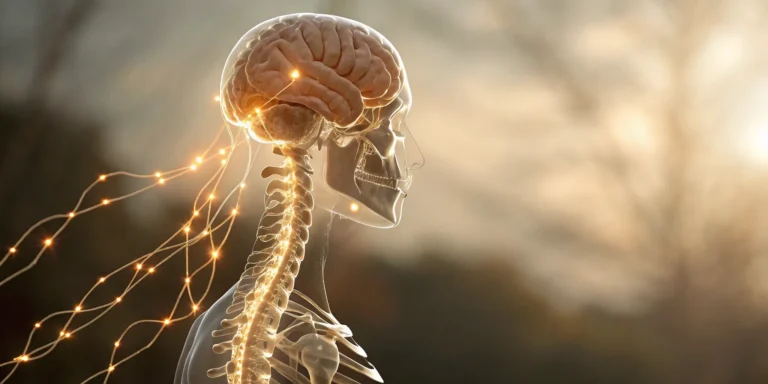 Anatomy of the brain and spinal cord, showing how a spinal cord injury can affect brain function.