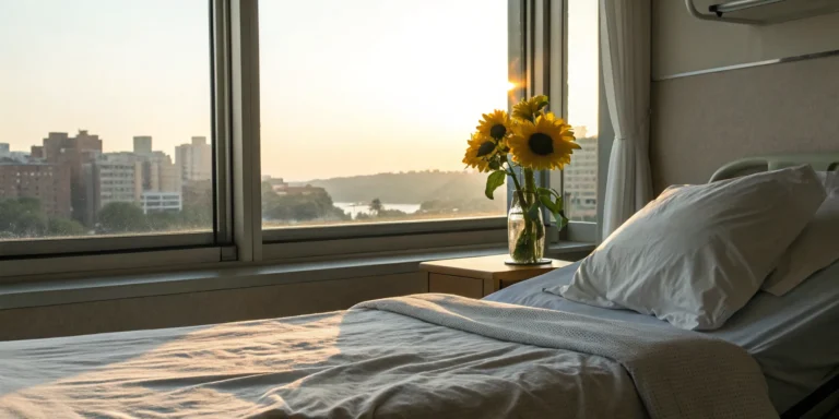 Hospital bed view, a factor in how much a third-degree burn case is worth.