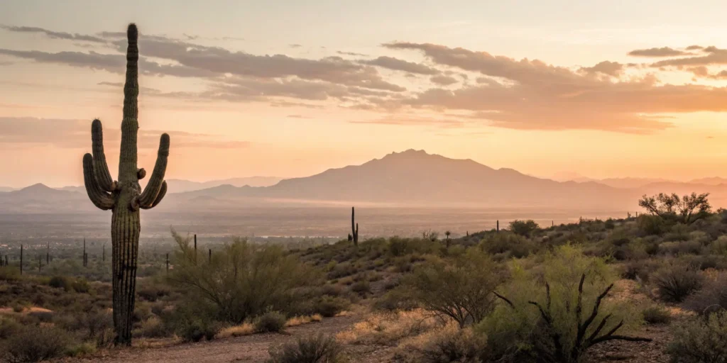A guide to hiring an Arizona injury lawyer, with a desert sunset in the background.