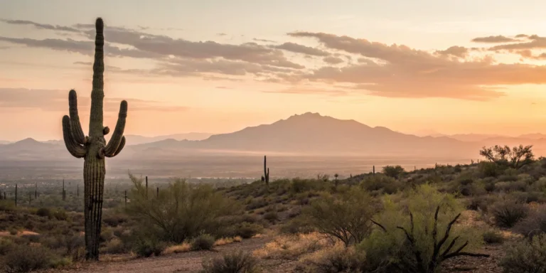 A guide to hiring an Arizona injury lawyer, with a desert sunset in the background.