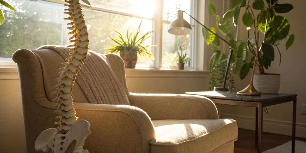 Anatomical model of the spine and the four types of spinal cord injury.