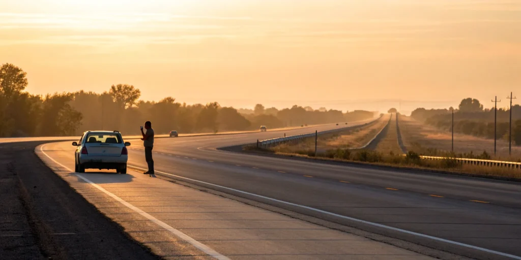 Person standing by their car after an accident in Buckeye, a common cause of whiplash.