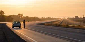 Person standing by their car after an accident in Buckeye, a common cause of whiplash.