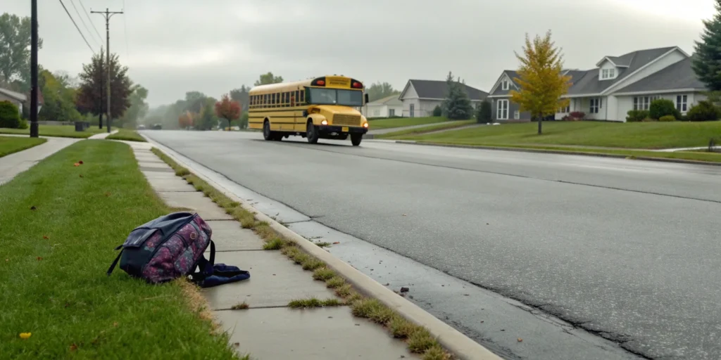 Yellow school bus involved in a Buckeye accident on a suburban street.