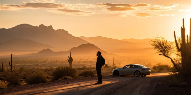 Man standing by his car after an accident in Buckeye, AZ, needing a lawyer.