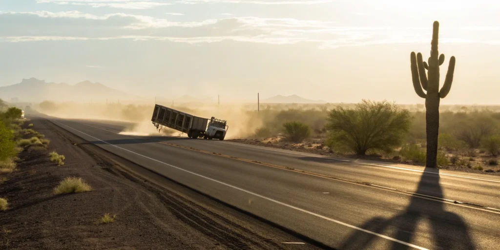 Commercial truck accident on a desert highway in Buckeye.