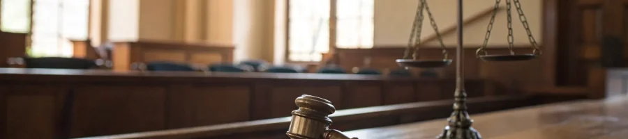 Scales of justice and a gavel used to calculate premises liability settlement amounts.